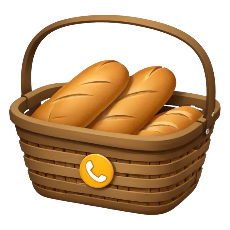 Create an emoji representing empty carbohydrate stores: depict a nearly empty bread basket with only a few crumbs left, overlaid by a fading low-battery symbol to signal depleted carb energy. sticker