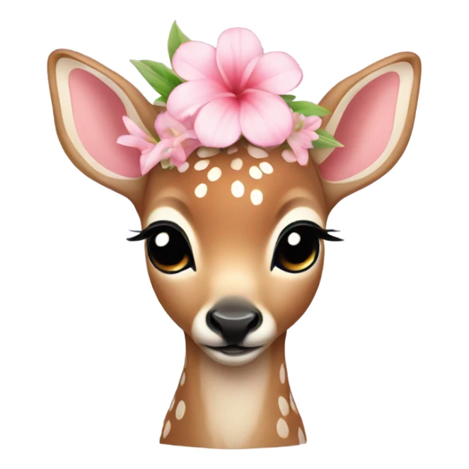 A sweet baby deer with a light pink tropical flower on her head  sticker