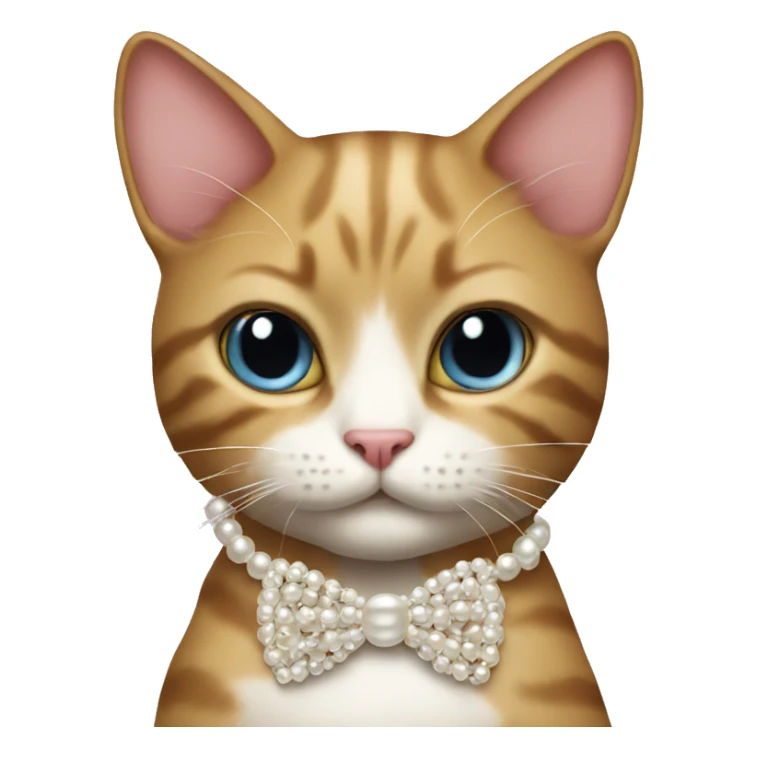 Cat wearing pearl necklace and bow sticker