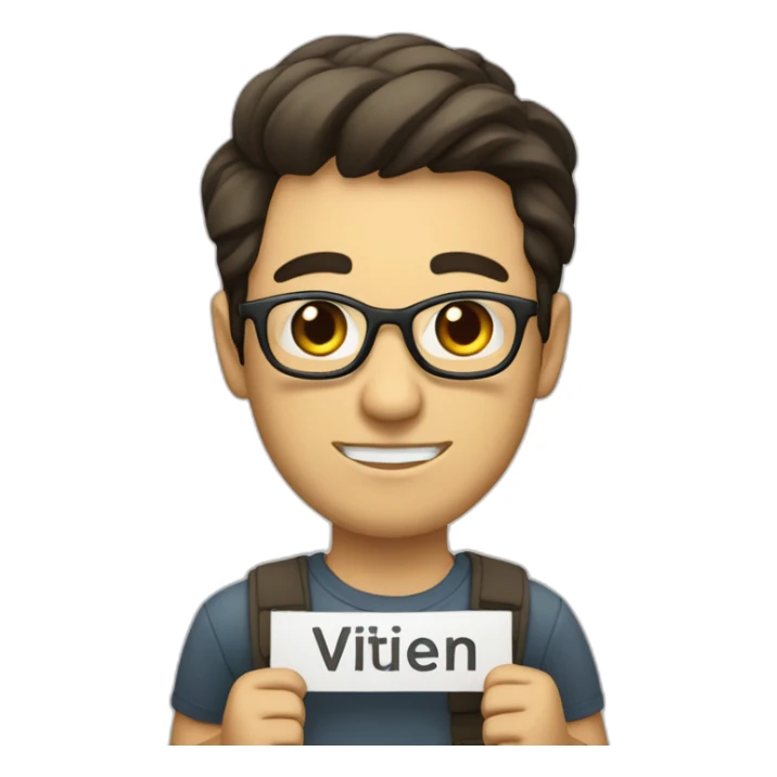 a man holding a sign , with written "Vivien tu pues" on it sticker