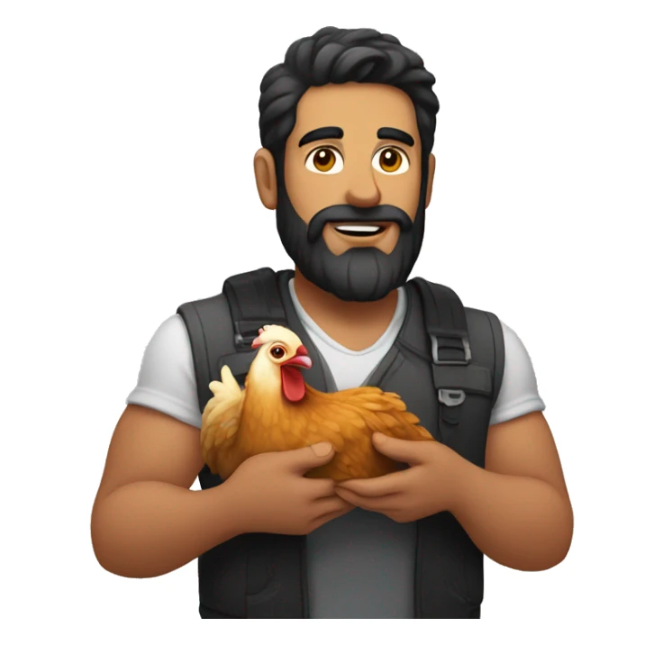 Man with chicken in his hands with dark hair and beard sticker