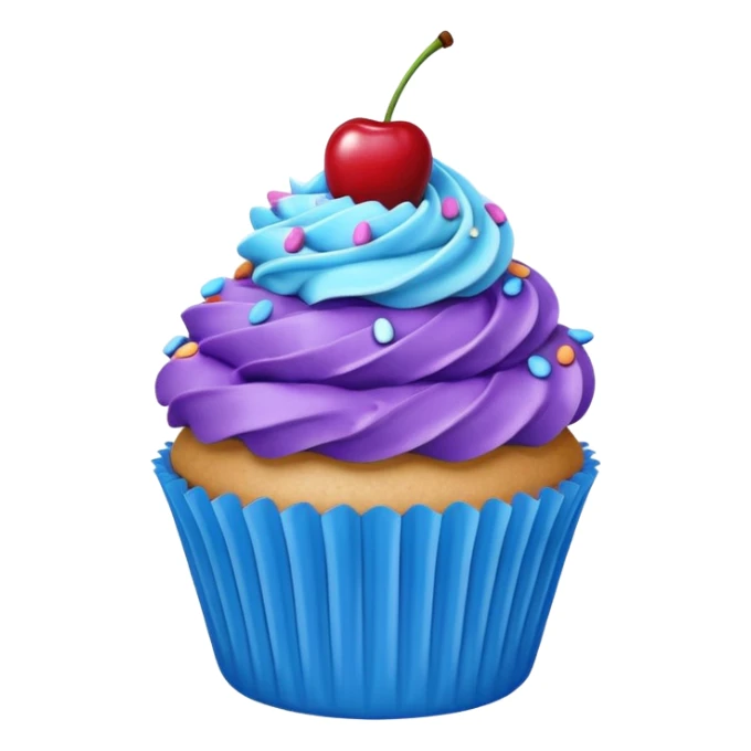 Cupcake: blue cream, purple paper, sprinkles with cherry on top  sticker