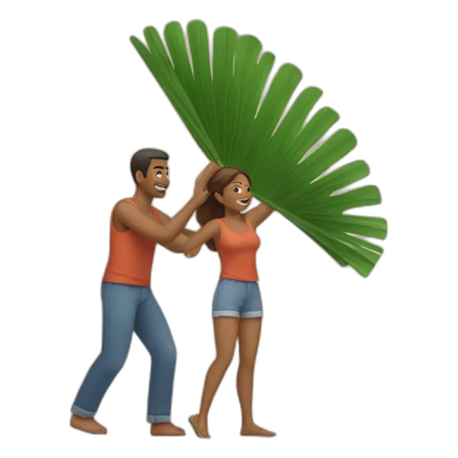 woman fanning a man above him with palm leaves sticker
