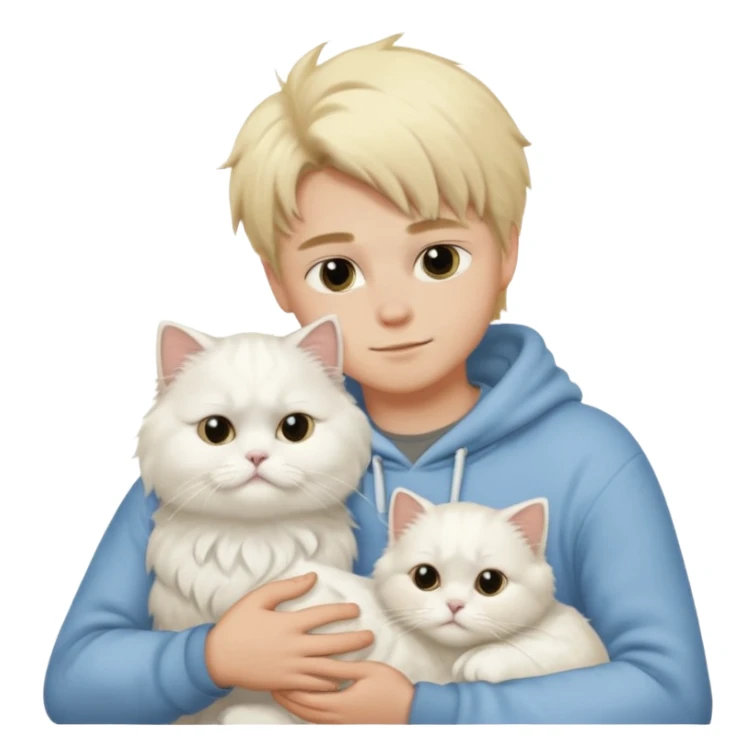Blonde boy snuggling white Persian cat sticker