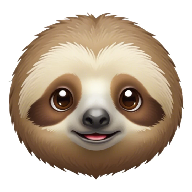 Cinematic Cute Sloth Portrait Emoji, Head tilted playfully and inquisitively, with a delightfully relaxed expression accented by a soft, fuzzy Fur and round, sparkling eyes filled with charm, Simplified yet irresistibly adorable features, highly detailed, glowing with a warm, gentle glow, high shine, affectionate and laid-back, stylized with a touch of whimsical laziness, bright and endearing, soft glowing outline, capturing the essence of a mischievous yet loving sloth that seems as if it could slowly dangle out of the screen into your arms! sticker
