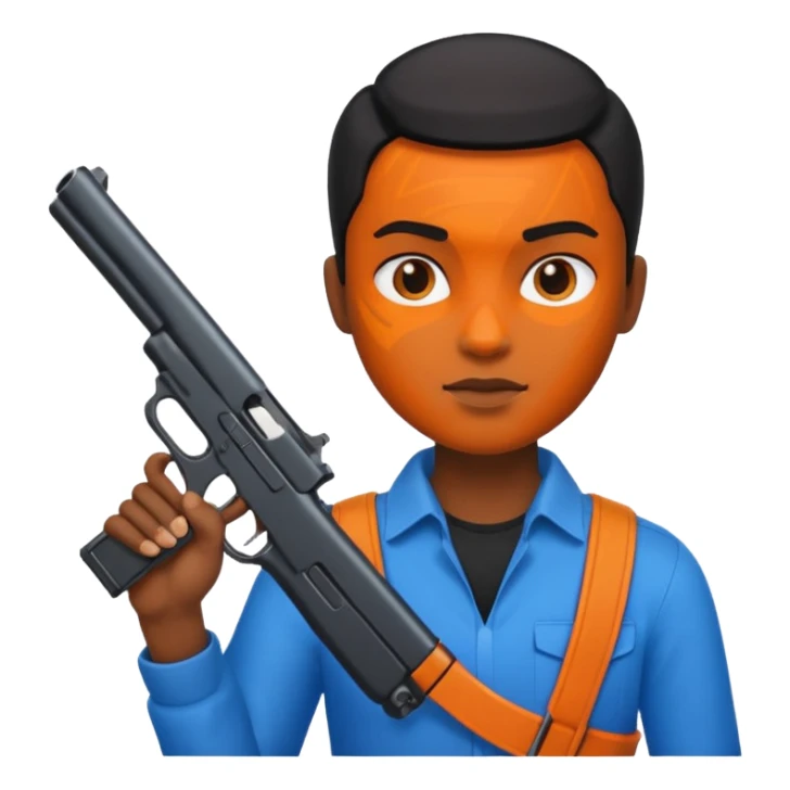 Transformer oranger and black with blue uses a gun sticker