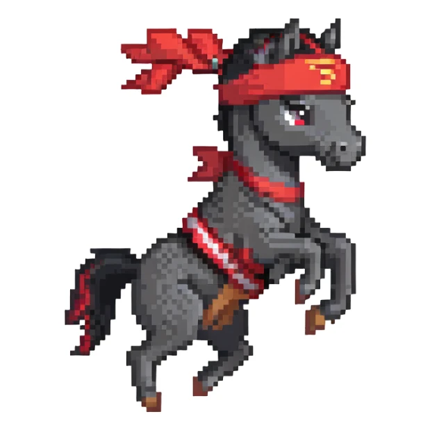 Ninja horse jumping in action, red headband, black outfit sticker