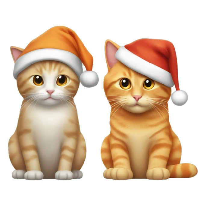 Orange cat and beige cat wearing a santa hat sticker