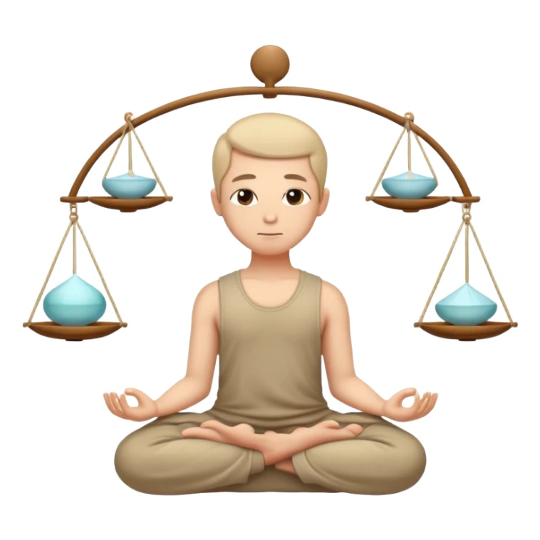 peaceful face in meditation with small balanced scales above head sticker