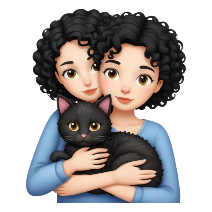 generate a woman with curly black hair huging a cat sticker
