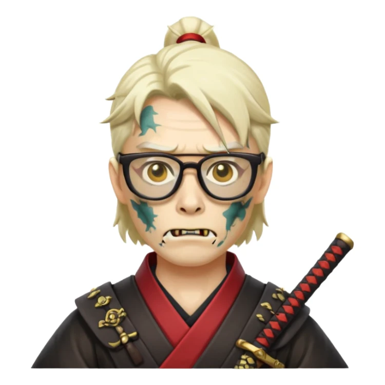 zombie samurai with glasses, highlight the glasses, more visible glasses sticker
