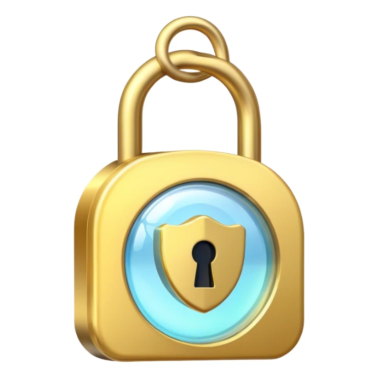 Holographic and glassmorphic golden lock sticker