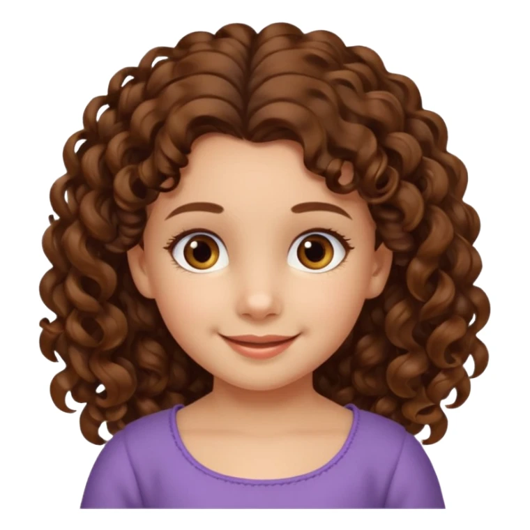 EMOJI COMO IPHONE IOS SOLO CARA NIÑA 3 AÑOS PELO LARGO, ONFULADO, MARRON SEMIRECOGIDO, Y OJOS MARRONES. SONRIENDO, SIN CUELLO Y FONDO TRANSPARENTE sticker