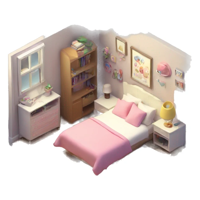 isometric-3d-cute-small-bedroom-teen-girl-interior sticker