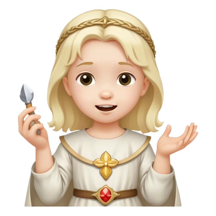 toddle girl with white medieval tunic and a tooth in her hand sticker