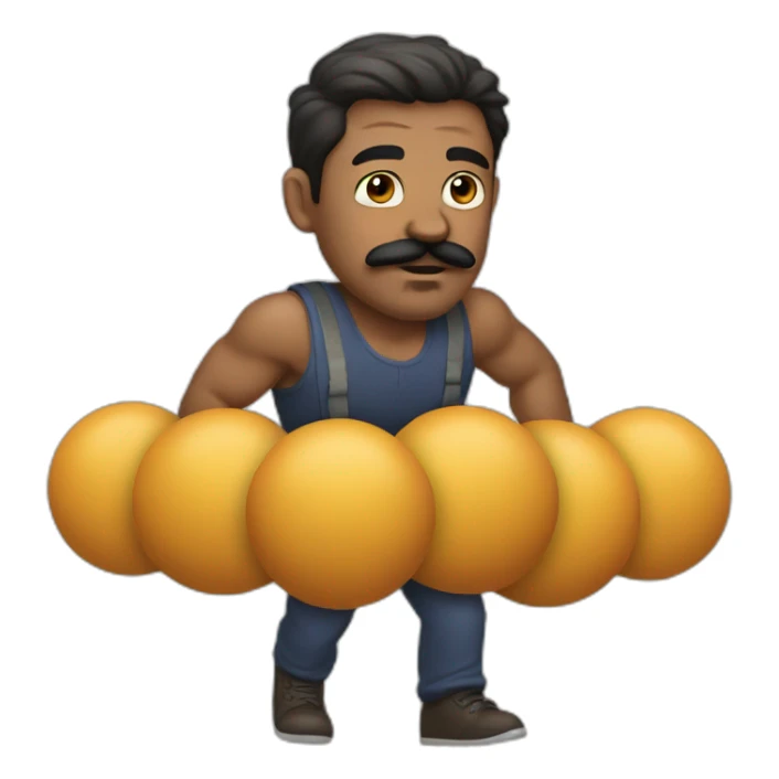 Man with mustache strenuously carrying heavy balls sticker