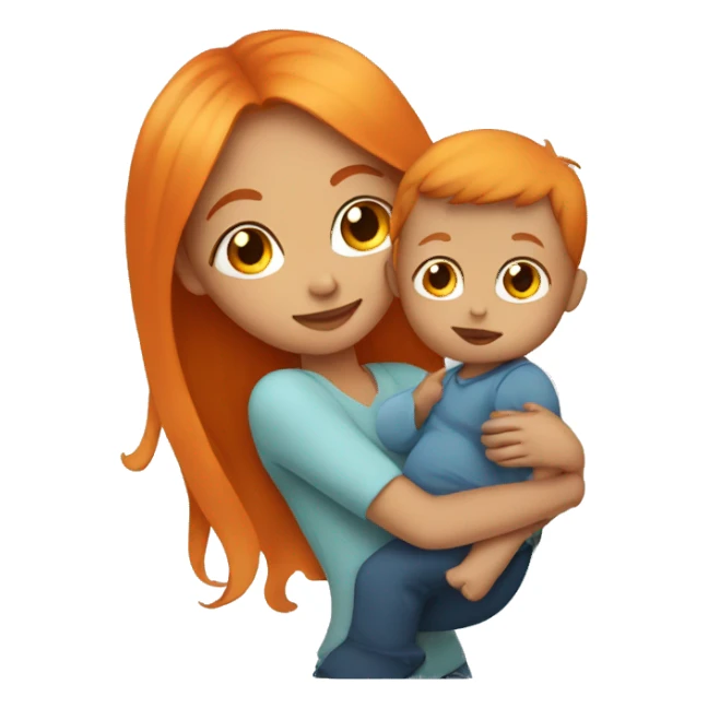Girl with long orange hair holding baby boy  sticker