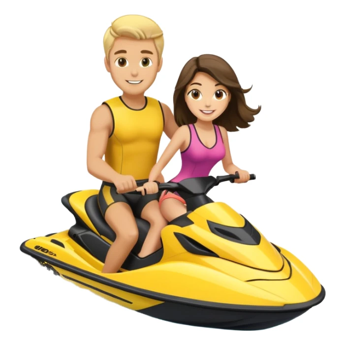 blonde guy and brunette female on a yellow jetski  sticker