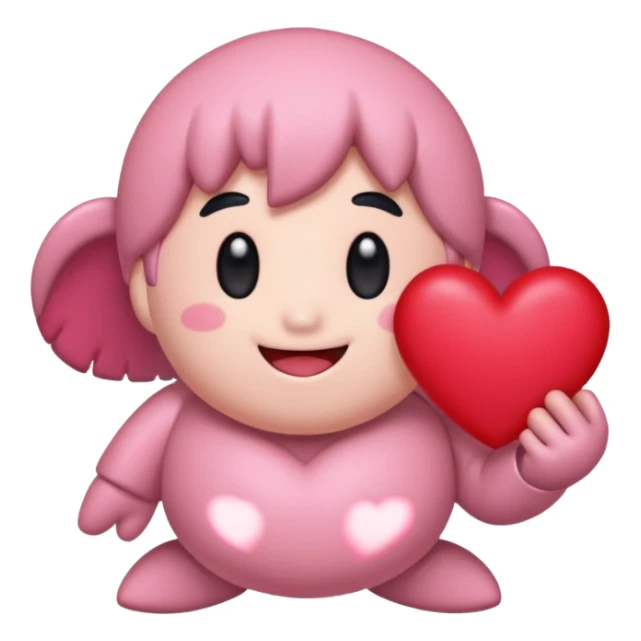 create a chibi sticker of Kirby smiling with a heart in his hands sticker