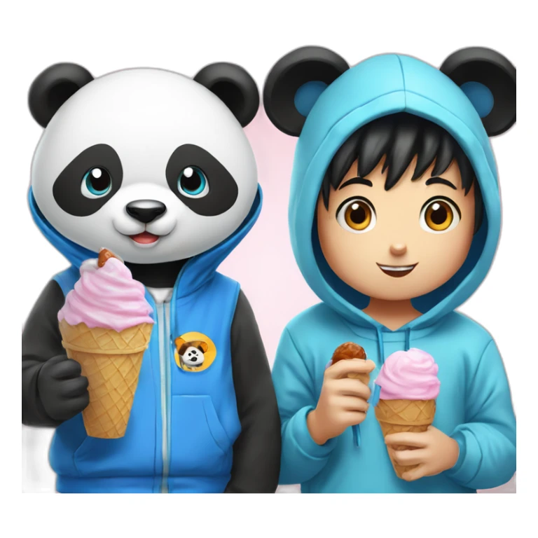 Panda eating ice cream And son goku with blue hoodie  sticker