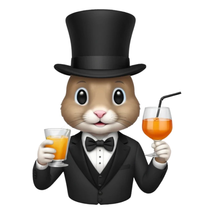 rabbit wearing suit, bowtie and top hat, holding glass of drink sticker
