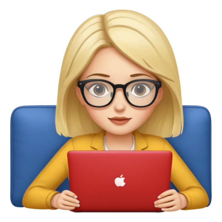 A girl is working with a laptop while lying horizontal on the sofa sticker