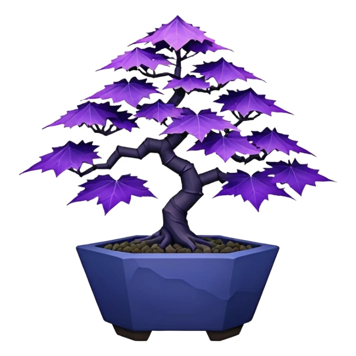  small short cascading black indigo bonsai pot plant purple  maple with triangular angular multi-hexagon faceted asymmetrical originally shaped body  sticker