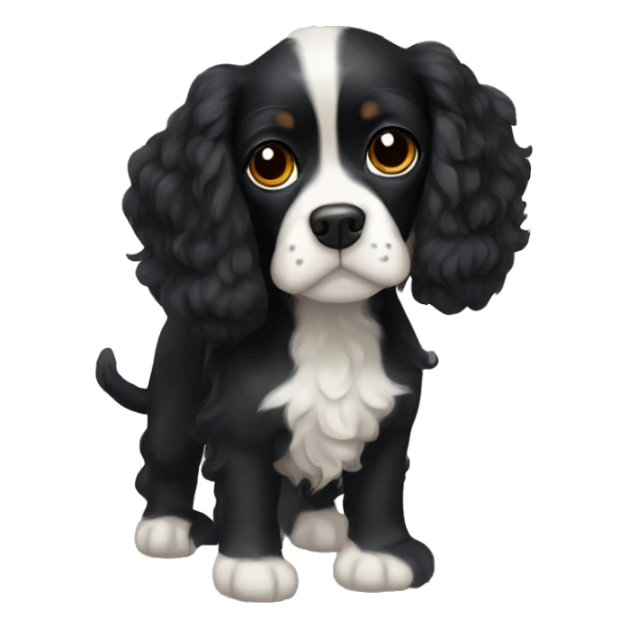 Small completely black king spaniel with black fur on face and white stripe on chest sticker