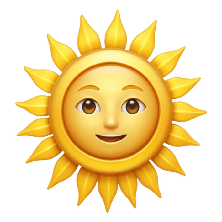 A radiant golden sun, with long, bright rays surrounding it, an intense yellow center, detailed 3D emoji style, neutral background, soft and vibrant lighting.  sticker