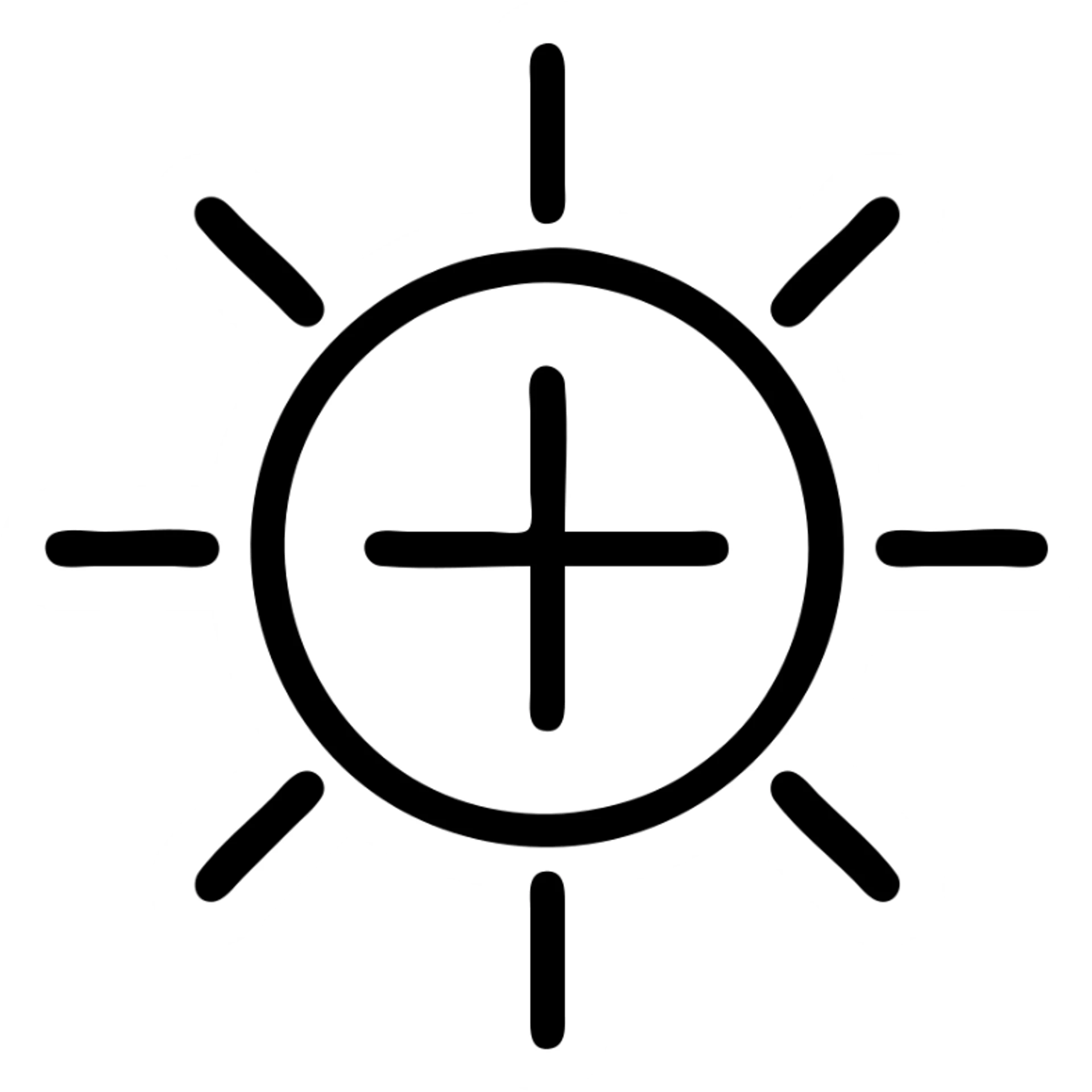 modern icon style silver or grey plus sign or sun symbol representing positivity sticker