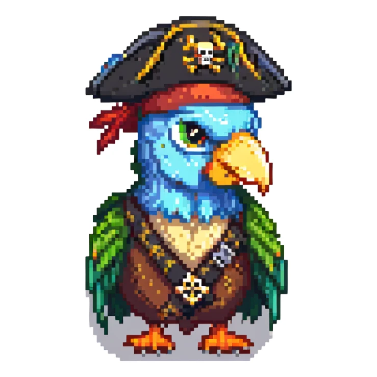 parrot with a pirate patch over one eye and a pirate hat sticker