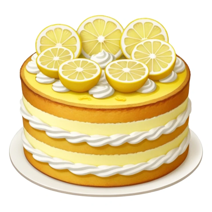 A lemon cake with a white cream filling and lemon decorations on top. sticker