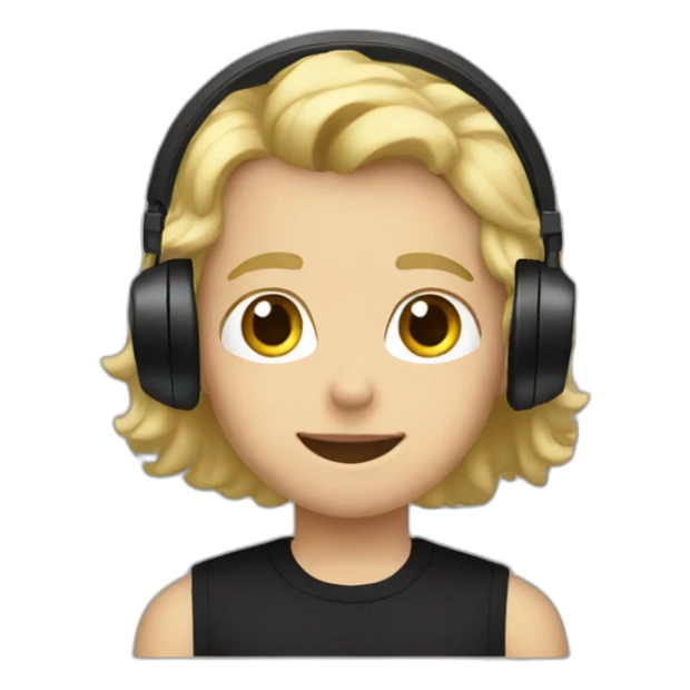 A blond boy with a black tank shirt and a black headset sticker