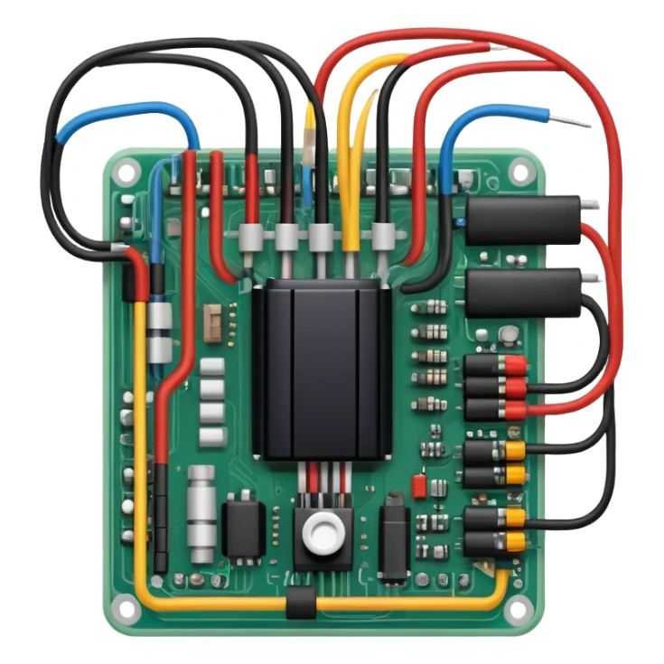 An icon featuring a circuit board, electrical wires, symbolizing electrical engineering. The design includes resistors, capacitors, and a power transformer, representing the study of electrical systems and innovation. Transparent background highlights modern electrical technology sticker