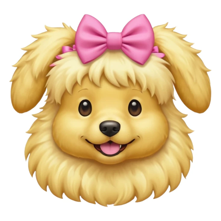 Yellow fluffy dog with pink bow on ears sticker