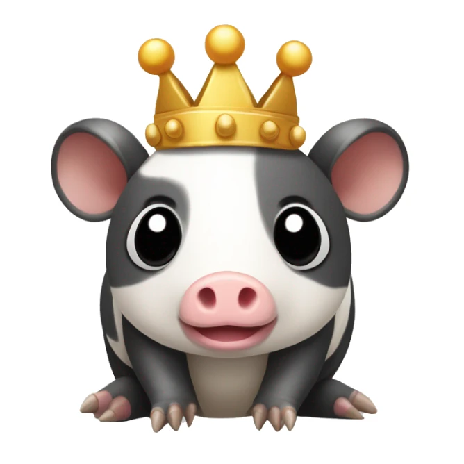 Black and white piebald chubby round armadillo pig panda centipede armadillo wearing a crown sticker