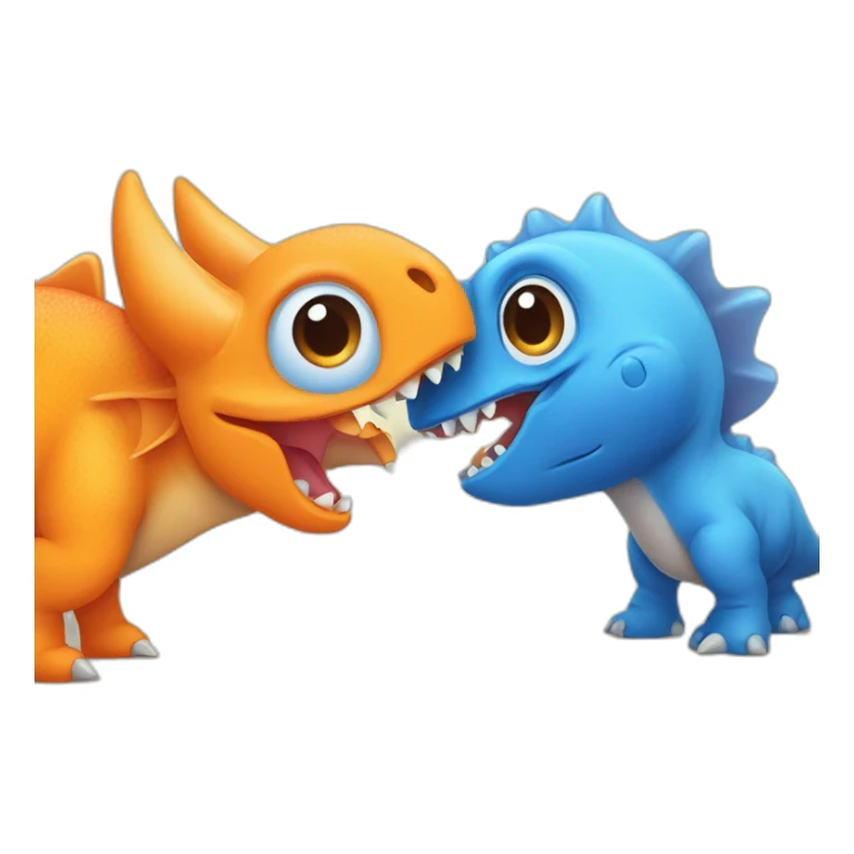 orange cute pterodactyle and blue triceratops shaking hands sticker