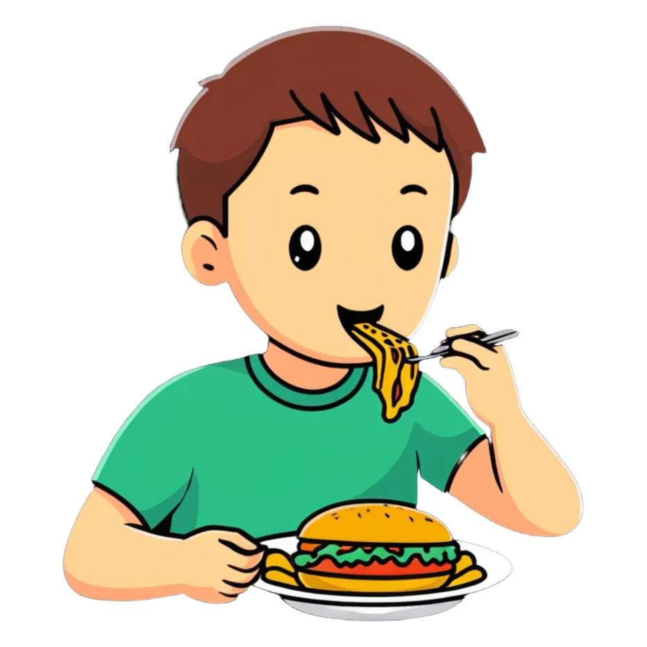 person eating a large amount of food sticker