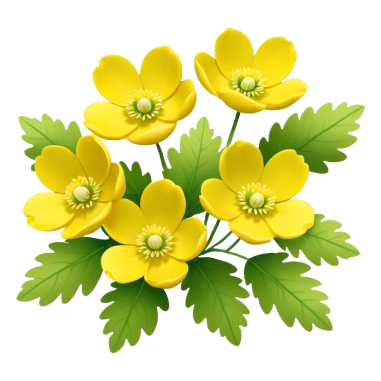 Yellow woodland anemone flowers with leafs sticker