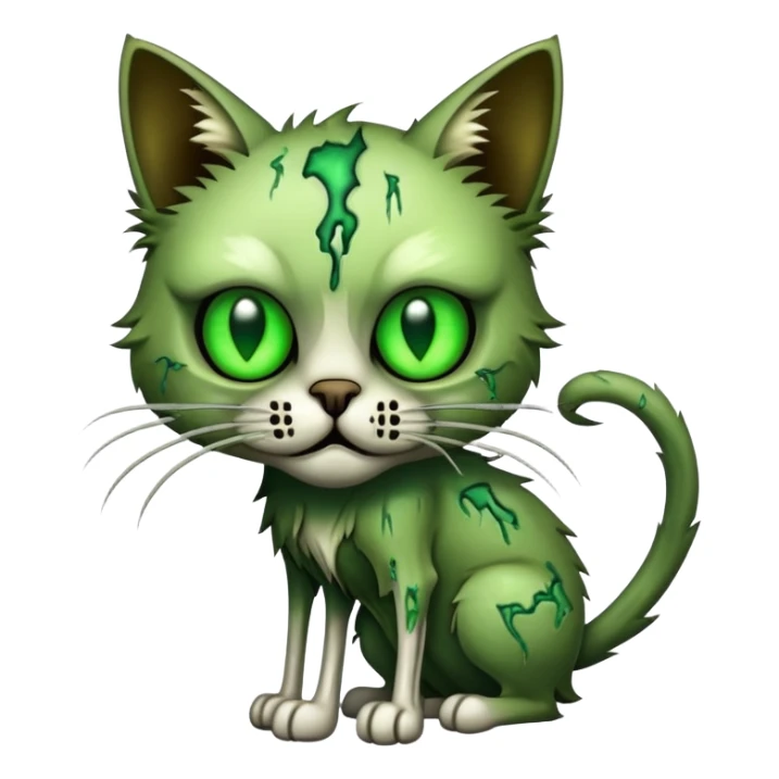 zombie cat with decaying fur, glowing eyes, and exposed bones sticker