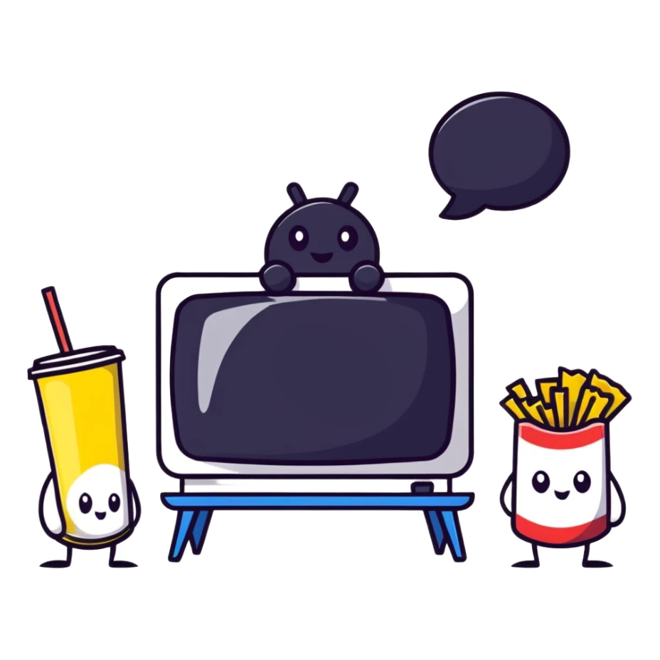 character watching TV with chips and soda sticker