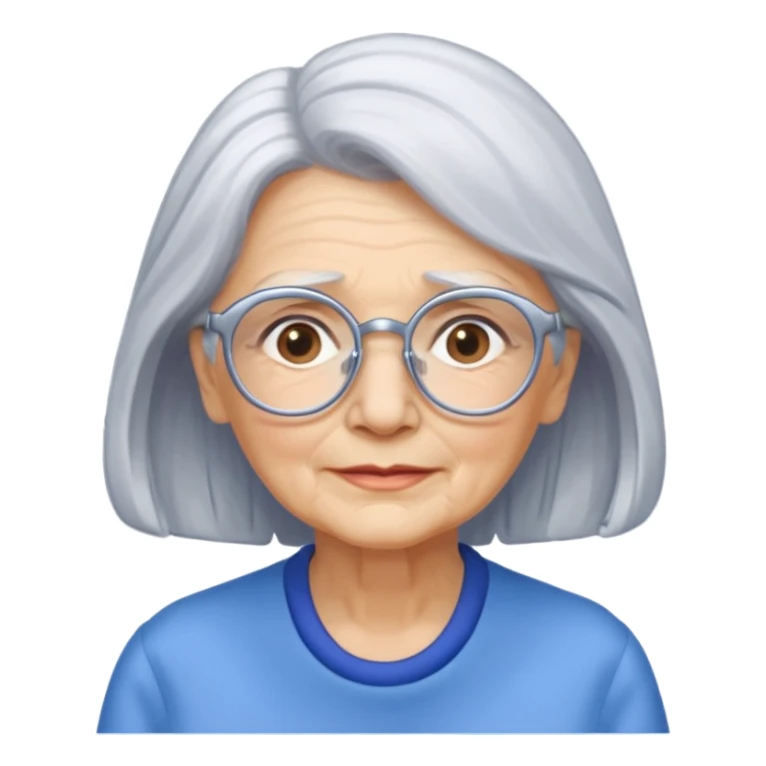 Old lady with medium long silver hair blue framed glasses sticker