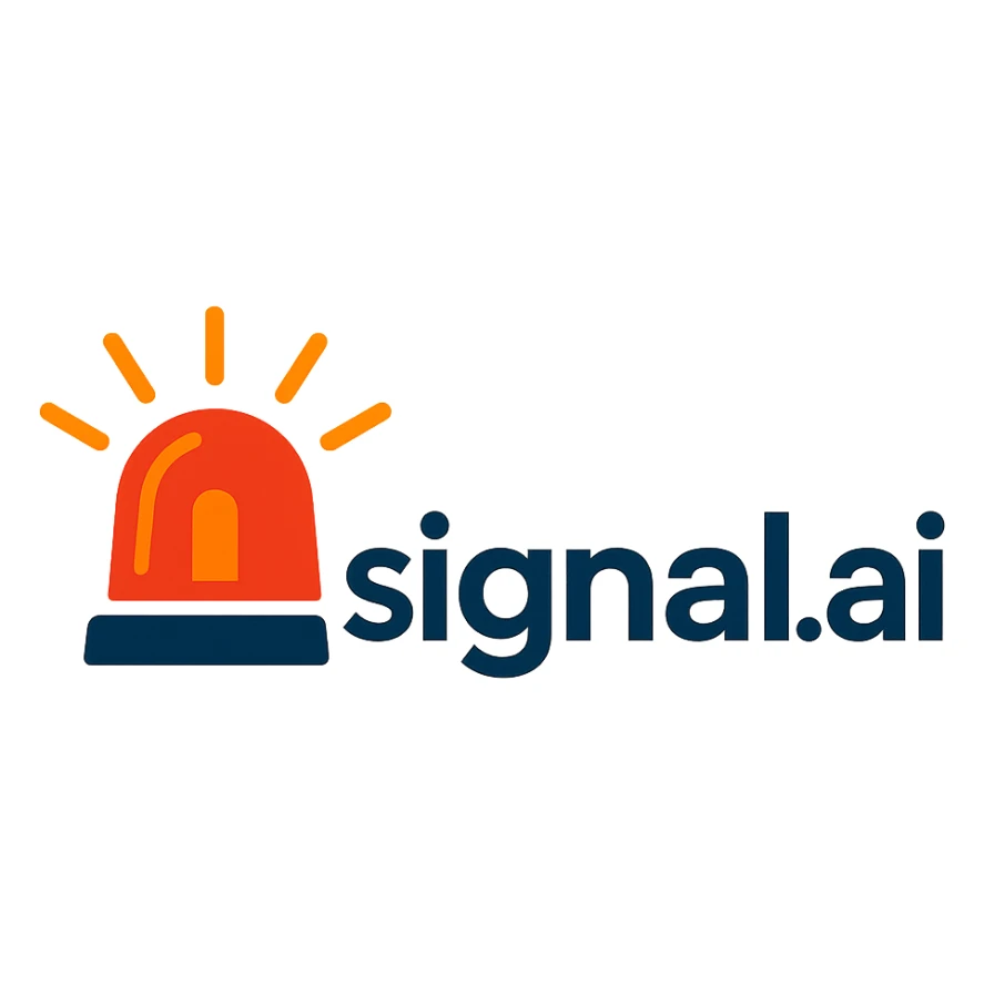 logo for signal.ai dashboard for first responders, text 'signal.ai' with a beacon or emergency light icon, modern, trustworthy, energetic design sticker