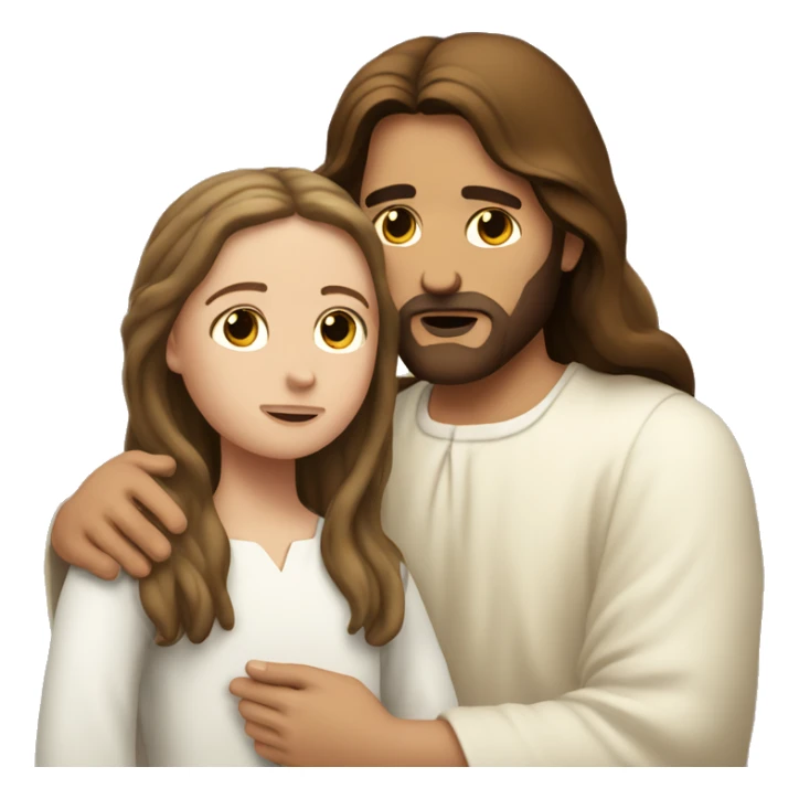 Jesus consoling a white girl with long brown hair sticker