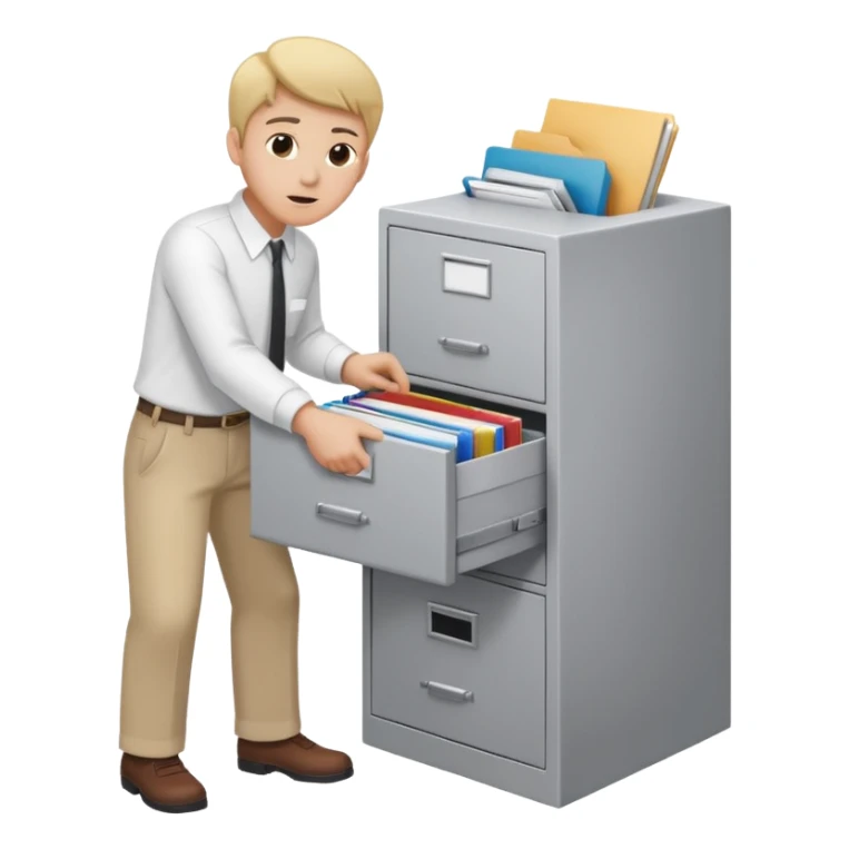  A person opening a filing cabinet to search for file sticker