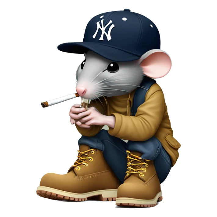 Rat smoking cigarette with New York yankees baseball cap and tan timberland boots  sticker