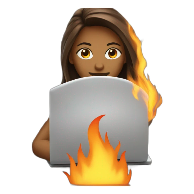 girl is on fire working at a laptop sticker