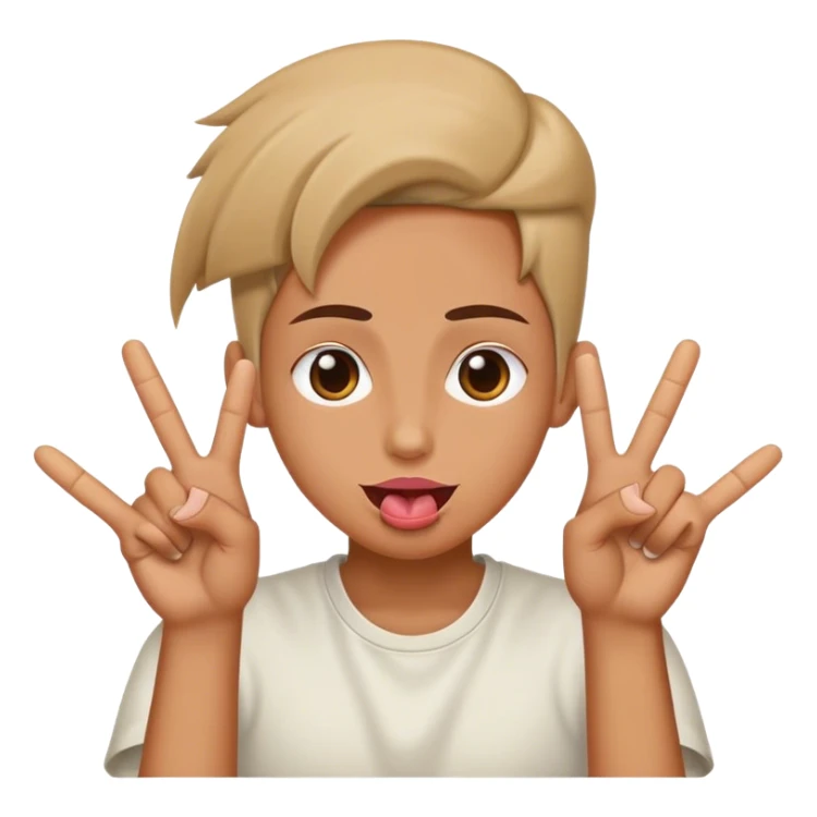 Person with eyes rolled back, tounge out, and hand in peace signs sticker