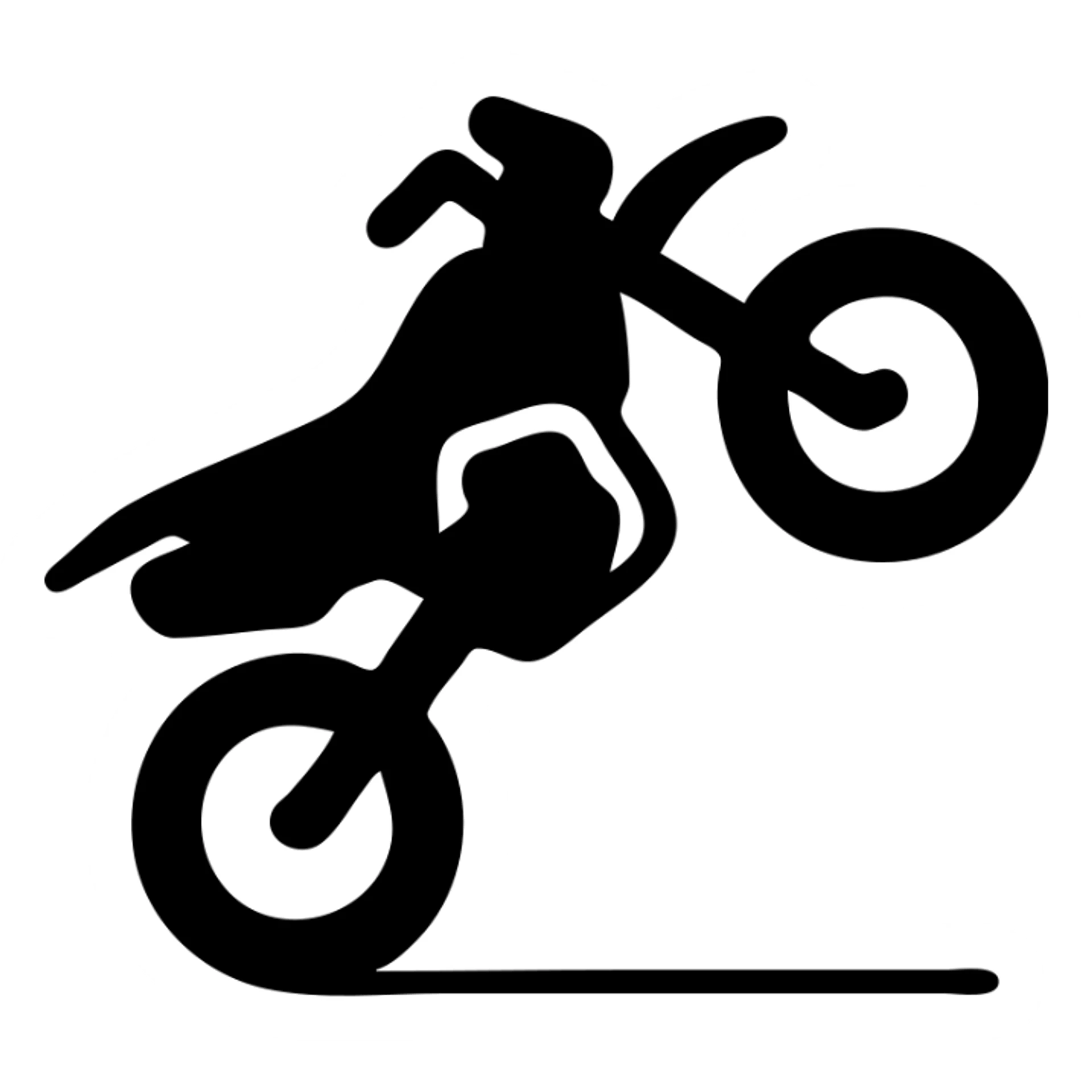 supermotard motorcycle doing a wheelie, solid black icon sticker