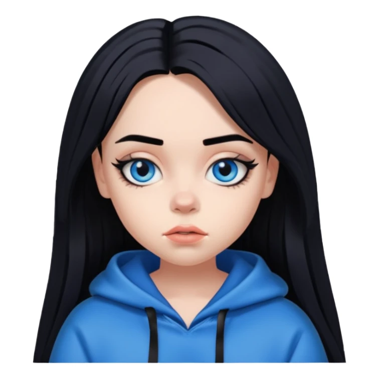 billie eilish as pretty bratz baddie, sharp black eyeliner, black hair, blue eyes sticker